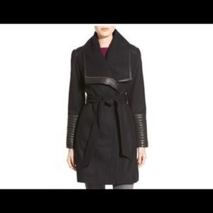 Belle Badgley Mischka Black Faux Leather Coat XS